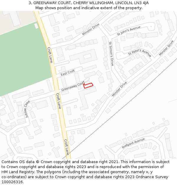 3, GREENAWAY COURT, CHERRY WILLINGHAM, LINCOLN, LN3 4JA: Location map and indicative extent of plot
