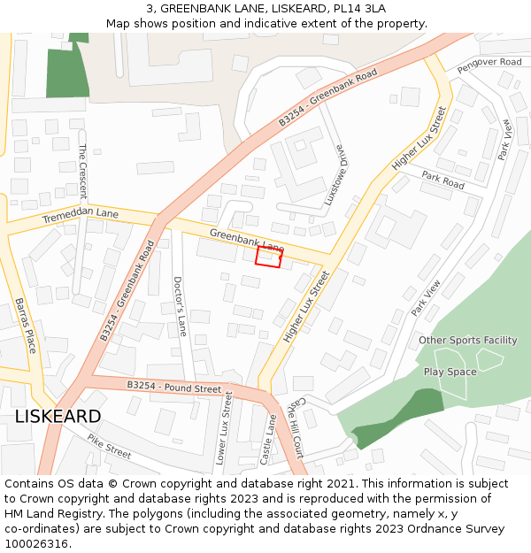 3, GREENBANK LANE, LISKEARD, PL14 3LA: Location map and indicative extent of plot