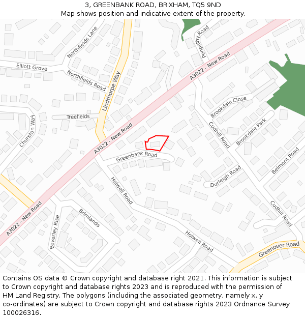 3, GREENBANK ROAD, BRIXHAM, TQ5 9ND: Location map and indicative extent of plot