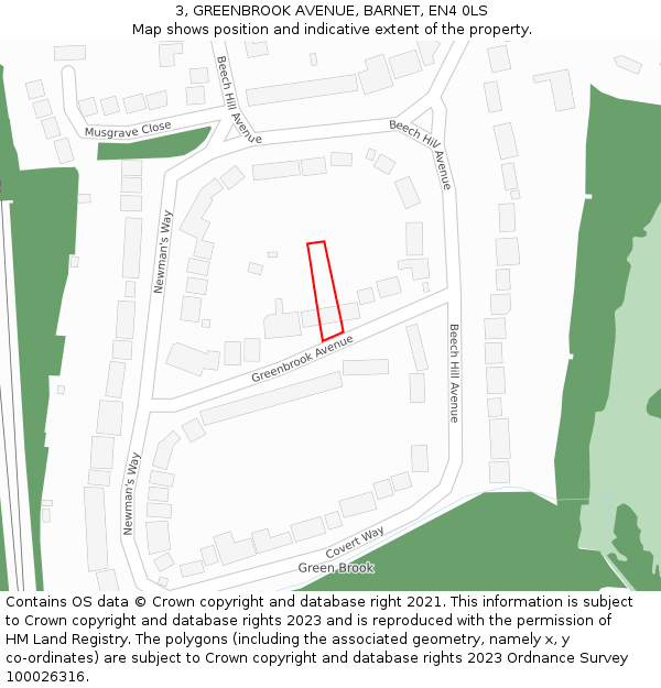 3, GREENBROOK AVENUE, BARNET, EN4 0LS: Location map and indicative extent of plot