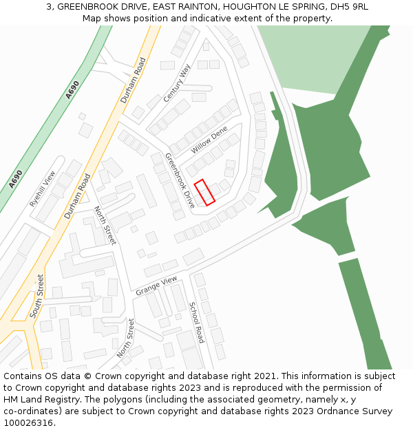 3, GREENBROOK DRIVE, EAST RAINTON, HOUGHTON LE SPRING, DH5 9RL: Location map and indicative extent of plot