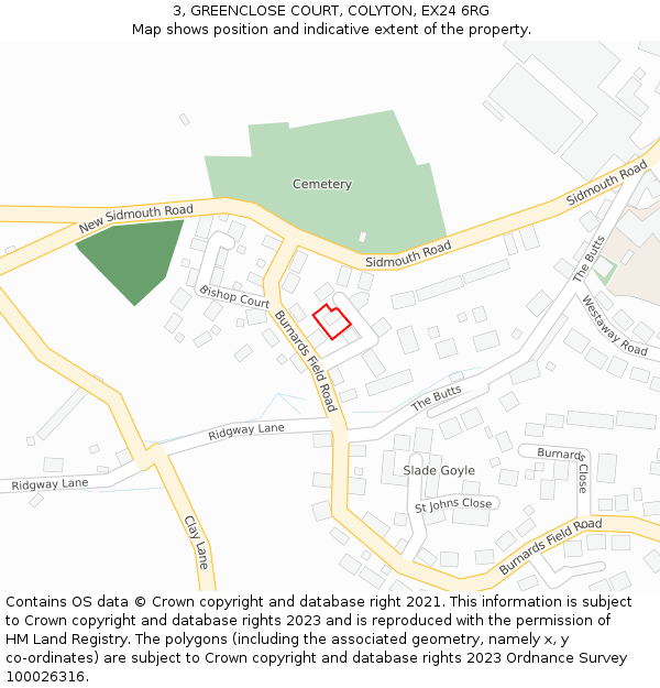 3, GREENCLOSE COURT, COLYTON, EX24 6RG: Location map and indicative extent of plot