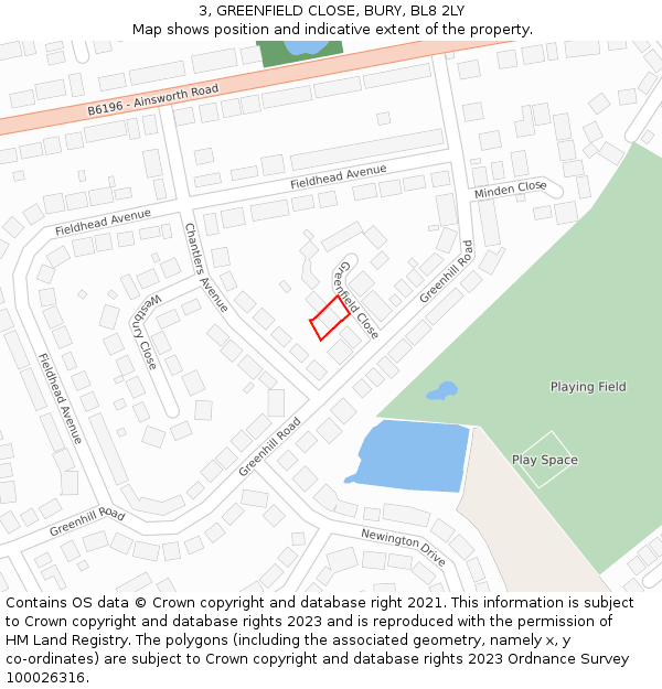 3, GREENFIELD CLOSE, BURY, BL8 2LY: Location map and indicative extent of plot