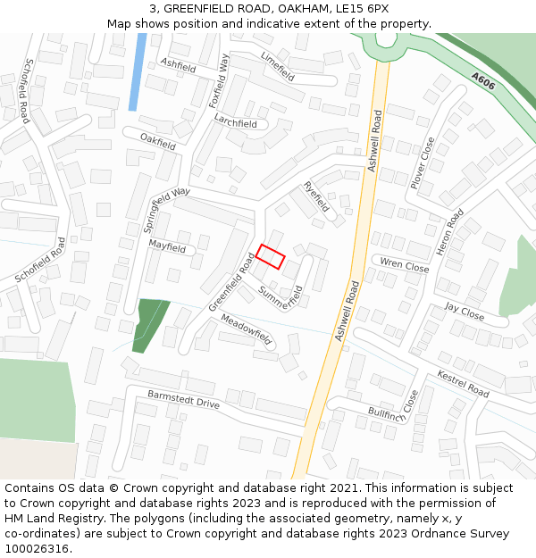 3, GREENFIELD ROAD, OAKHAM, LE15 6PX: Location map and indicative extent of plot