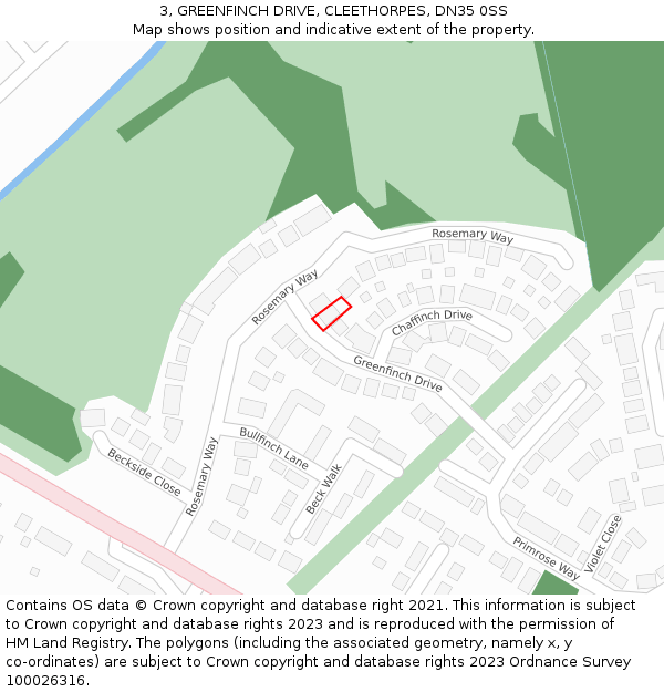 3, GREENFINCH DRIVE, CLEETHORPES, DN35 0SS: Location map and indicative extent of plot