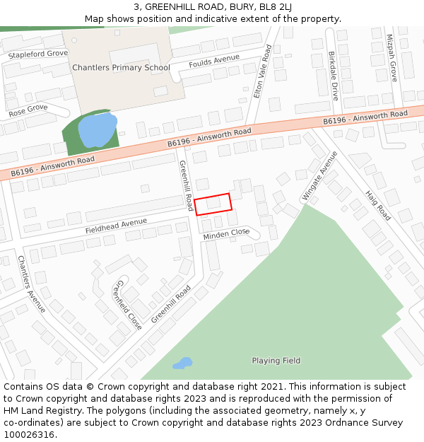 3, GREENHILL ROAD, BURY, BL8 2LJ: Location map and indicative extent of plot