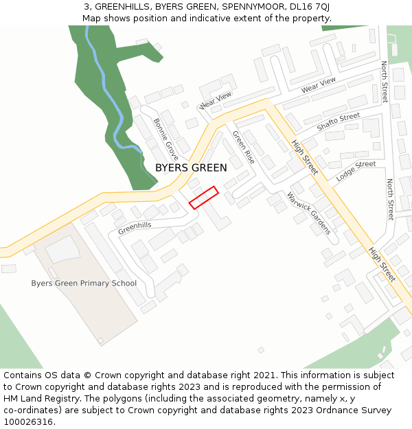 3, GREENHILLS, BYERS GREEN, SPENNYMOOR, DL16 7QJ: Location map and indicative extent of plot