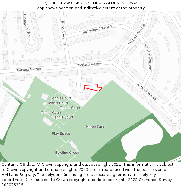 3, GREENLAW GARDENS, NEW MALDEN, KT3 6AZ: Location map and indicative extent of plot