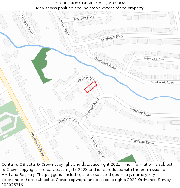 3, GREENOAK DRIVE, SALE, M33 3QA: Location map and indicative extent of plot