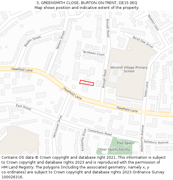 3, GREENSMITH CLOSE, BURTON-ON-TRENT, DE15 0EQ: Location map and indicative extent of plot