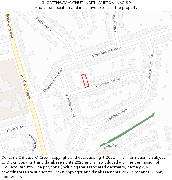 3, GREENWAY AVENUE, NORTHAMPTON, NN3 6JP: Location map and indicative extent of plot