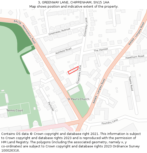 3, GREENWAY LANE, CHIPPENHAM, SN15 1AA: Location map and indicative extent of plot