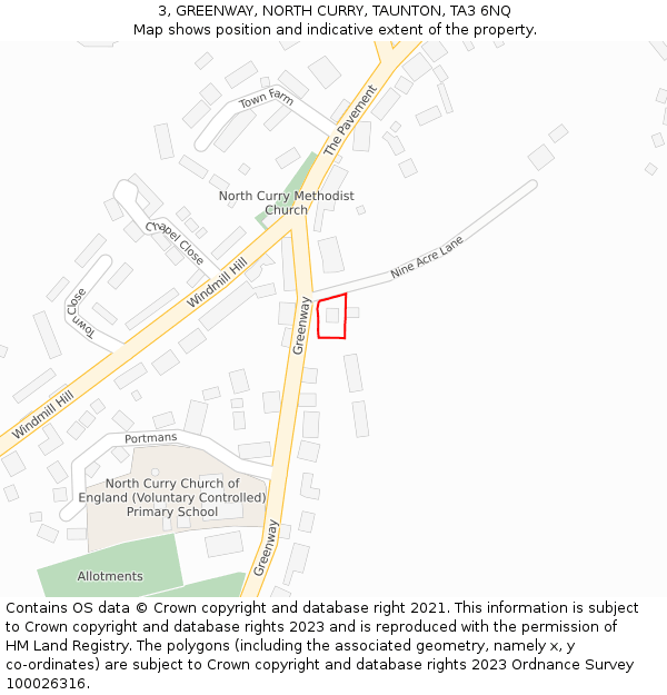 3, GREENWAY, NORTH CURRY, TAUNTON, TA3 6NQ: Location map and indicative extent of plot