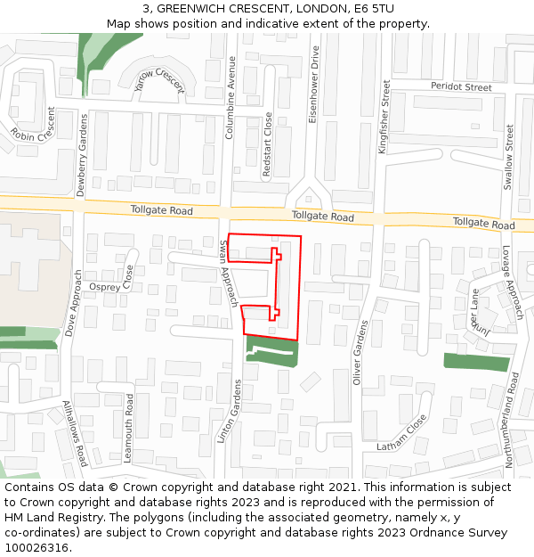 3, GREENWICH CRESCENT, LONDON, E6 5TU: Location map and indicative extent of plot