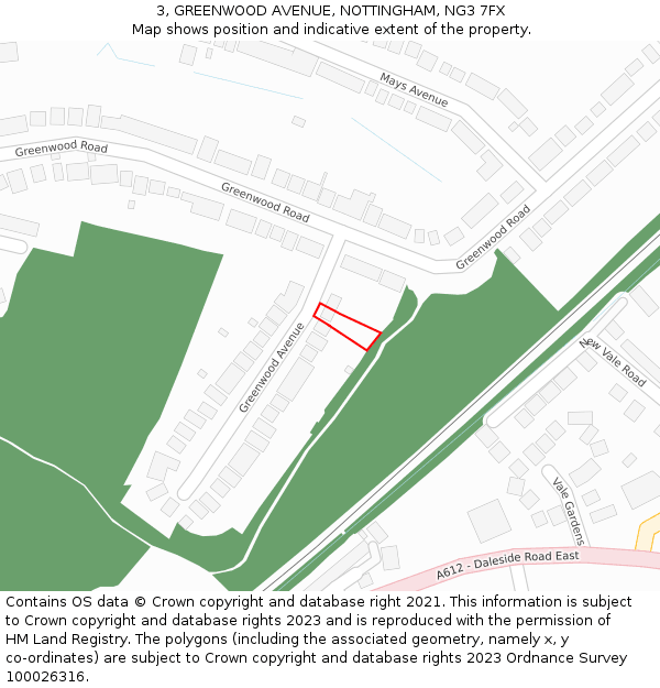 3, GREENWOOD AVENUE, NOTTINGHAM, NG3 7FX: Location map and indicative extent of plot