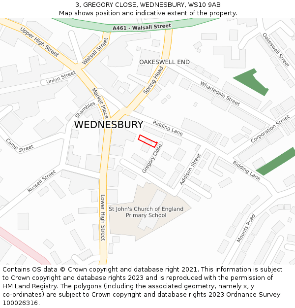 3, GREGORY CLOSE, WEDNESBURY, WS10 9AB: Location map and indicative extent of plot