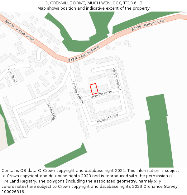 3, GRENVILLE DRIVE, MUCH WENLOCK, TF13 6HB: Location map and indicative extent of plot