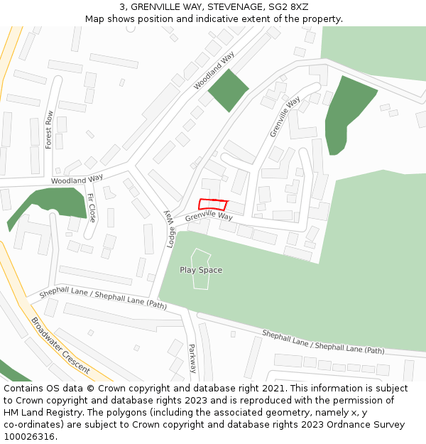 3, GRENVILLE WAY, STEVENAGE, SG2 8XZ: Location map and indicative extent of plot