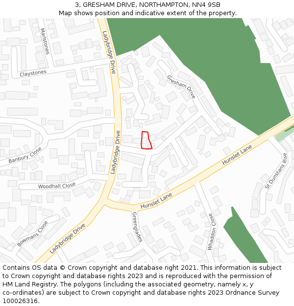 3, GRESHAM DRIVE, NORTHAMPTON, NN4 9SB: Location map and indicative extent of plot