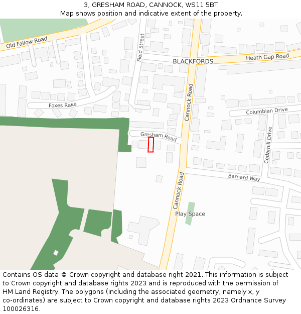 3, GRESHAM ROAD, CANNOCK, WS11 5BT: Location map and indicative extent of plot