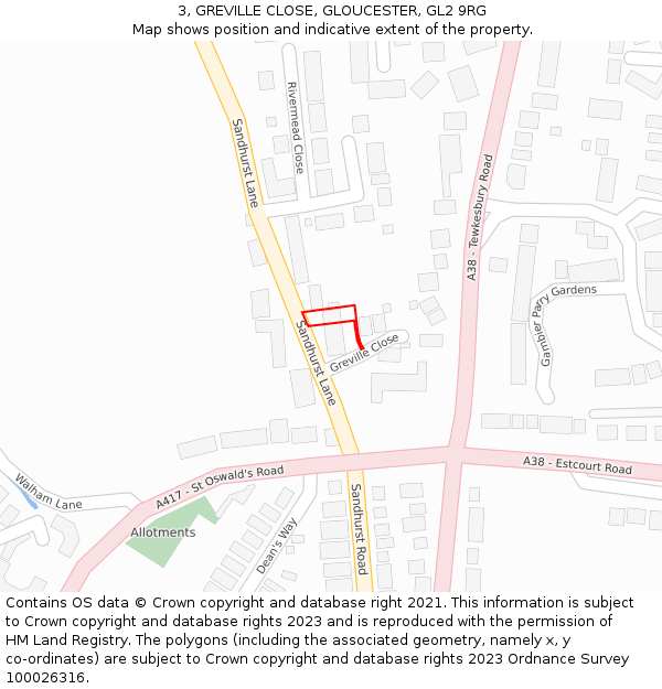 3, GREVILLE CLOSE, GLOUCESTER, GL2 9RG: Location map and indicative extent of plot