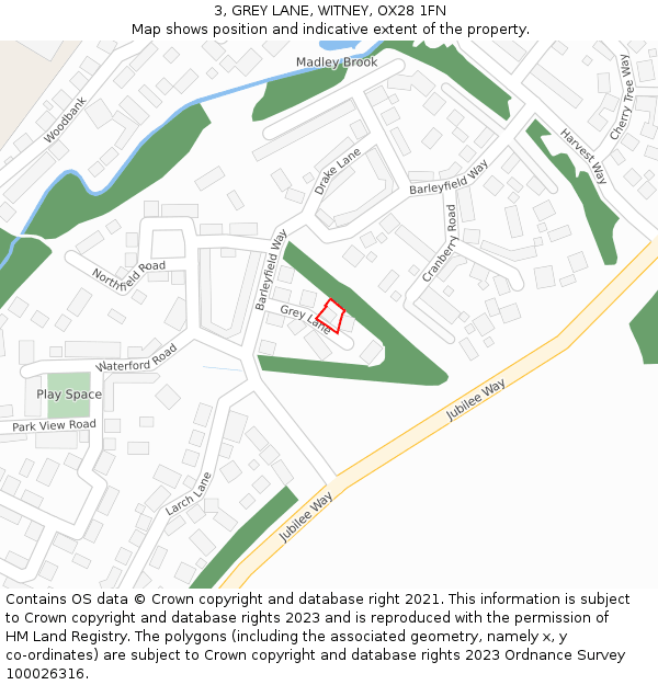 3, GREY LANE, WITNEY, OX28 1FN: Location map and indicative extent of plot