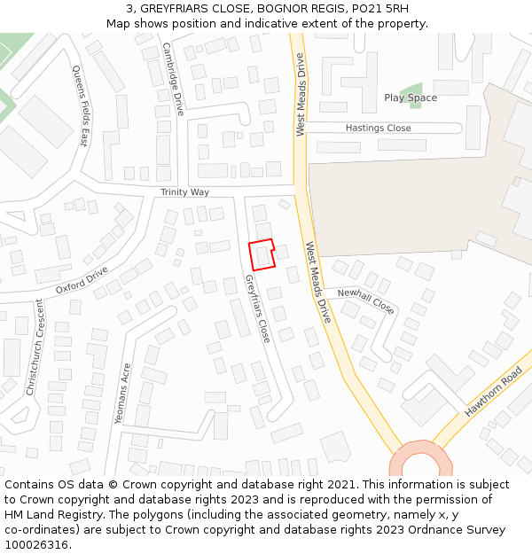 3, GREYFRIARS CLOSE, BOGNOR REGIS, PO21 5RH: Location map and indicative extent of plot