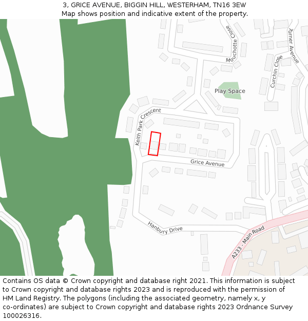 3, GRICE AVENUE, BIGGIN HILL, WESTERHAM, TN16 3EW: Location map and indicative extent of plot