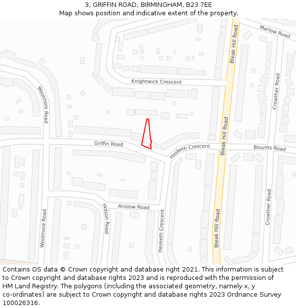 3, GRIFFIN ROAD, BIRMINGHAM, B23 7EE: Location map and indicative extent of plot