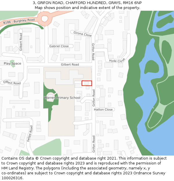 3, GRIFON ROAD, CHAFFORD HUNDRED, GRAYS, RM16 6NP: Location map and indicative extent of plot