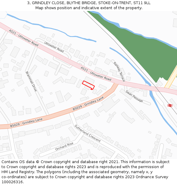 3, GRINDLEY CLOSE, BLYTHE BRIDGE, STOKE-ON-TRENT, ST11 9LL: Location map and indicative extent of plot