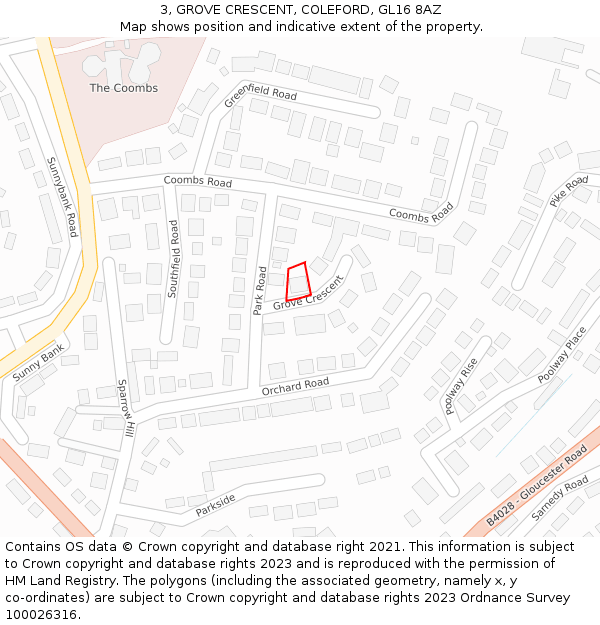 3, GROVE CRESCENT, COLEFORD, GL16 8AZ: Location map and indicative extent of plot