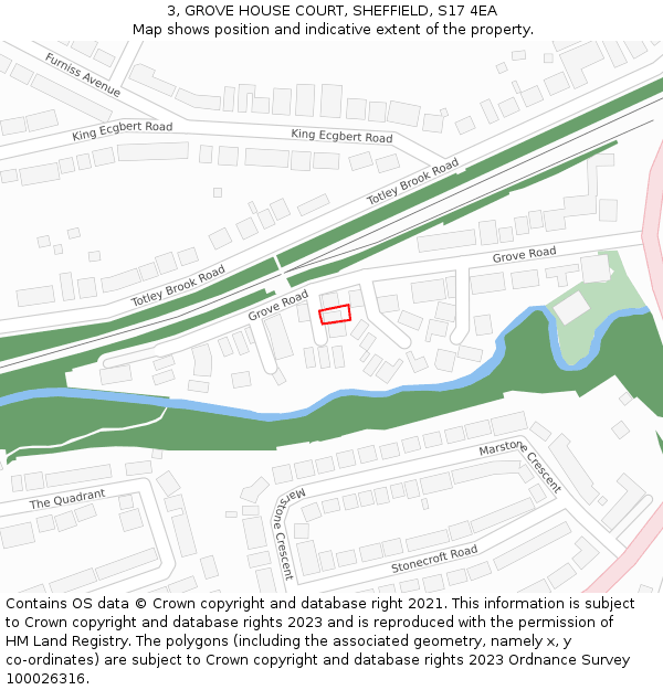 3, GROVE HOUSE COURT, SHEFFIELD, S17 4EA: Location map and indicative extent of plot