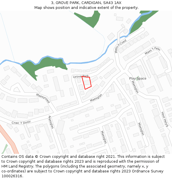 3, GROVE PARK, CARDIGAN, SA43 1AX: Location map and indicative extent of plot