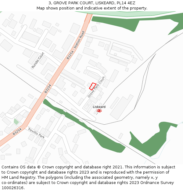 3, GROVE PARK COURT, LISKEARD, PL14 4EZ: Location map and indicative extent of plot