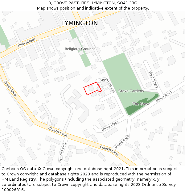 3, GROVE PASTURES, LYMINGTON, SO41 3RG: Location map and indicative extent of plot