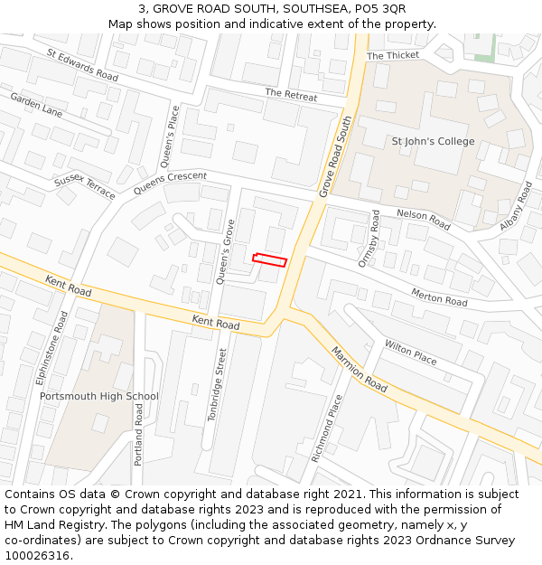 3, GROVE ROAD SOUTH, SOUTHSEA, PO5 3QR: Location map and indicative extent of plot