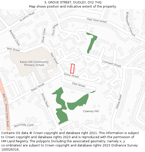 3, GROVE STREET, DUDLEY, DY2 7HQ: Location map and indicative extent of plot