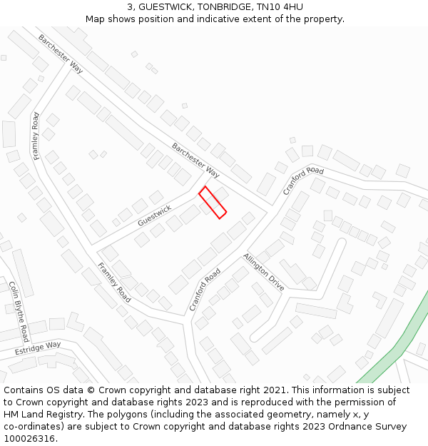 3, GUESTWICK, TONBRIDGE, TN10 4HU: Location map and indicative extent of plot