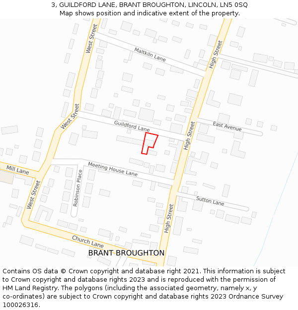 3, GUILDFORD LANE, BRANT BROUGHTON, LINCOLN, LN5 0SQ: Location map and indicative extent of plot