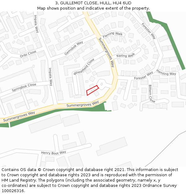 3, GUILLEMOT CLOSE, HULL, HU4 6UD: Location map and indicative extent of plot