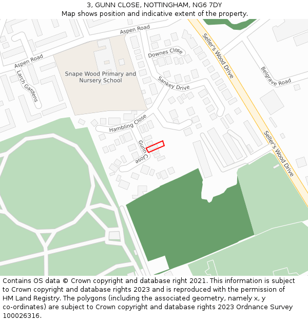3, GUNN CLOSE, NOTTINGHAM, NG6 7DY: Location map and indicative extent of plot