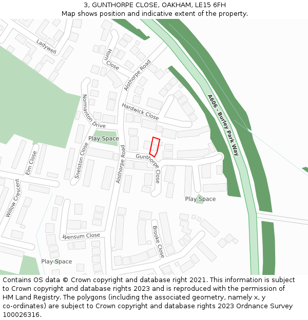 3, GUNTHORPE CLOSE, OAKHAM, LE15 6FH: Location map and indicative extent of plot