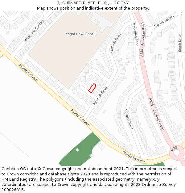 3, GURNARD PLACE, RHYL, LL18 2NY: Location map and indicative extent of plot