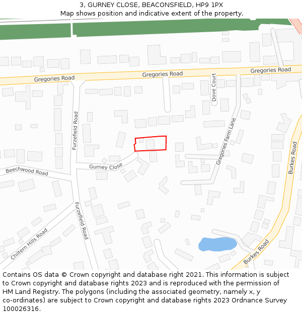 3, GURNEY CLOSE, BEACONSFIELD, HP9 1PX: Location map and indicative extent of plot