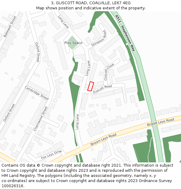 3, GUSCOTT ROAD, COALVILLE, LE67 4EG: Location map and indicative extent of plot