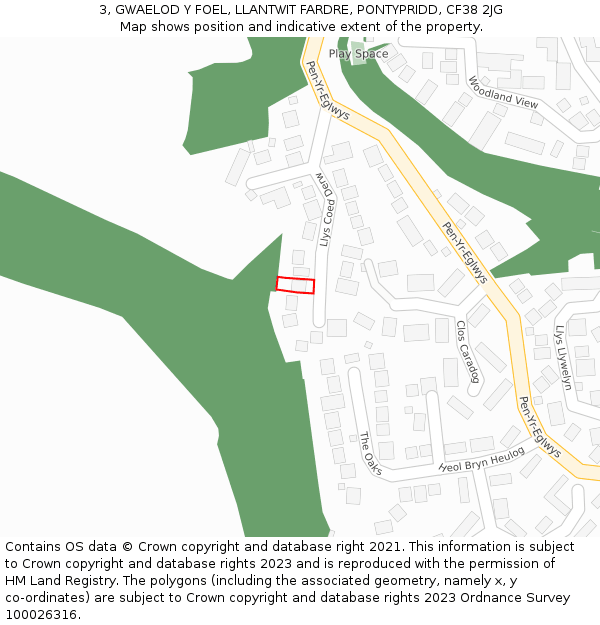 3, GWAELOD Y FOEL, LLANTWIT FARDRE, PONTYPRIDD, CF38 2JG: Location map and indicative extent of plot