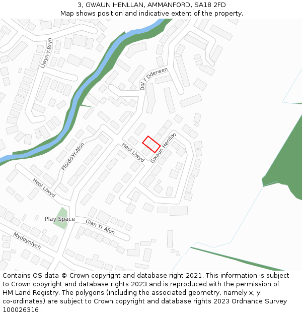 3, GWAUN HENLLAN, AMMANFORD, SA18 2FD: Location map and indicative extent of plot