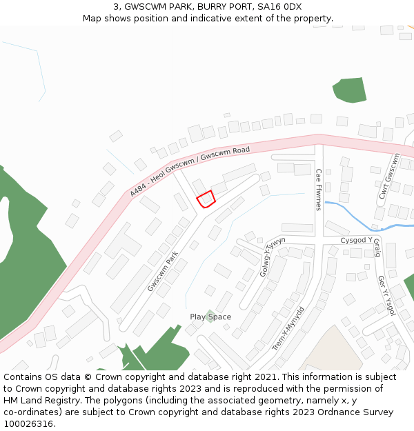 3, GWSCWM PARK, BURRY PORT, SA16 0DX: Location map and indicative extent of plot