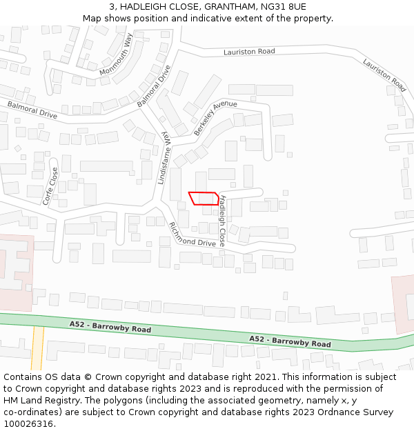 3, HADLEIGH CLOSE, GRANTHAM, NG31 8UE: Location map and indicative extent of plot